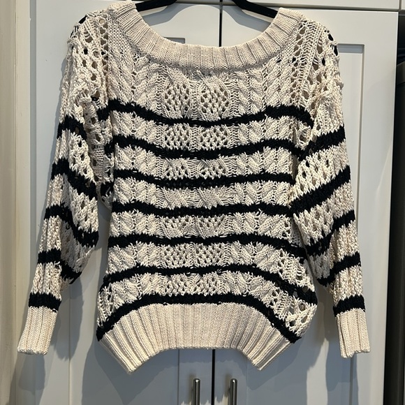 Line the Label Cable-Knit Oversized Open Neck Cotton Striped Sweater Size XS - Picture 6 of 13